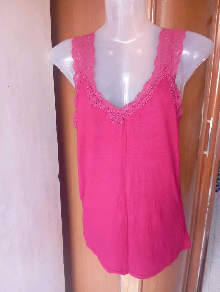 Pink Lace Trim Cami Top
