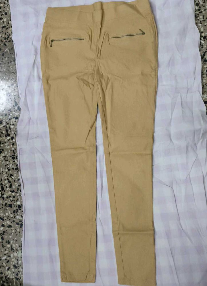 Khaki Trousers with Zipper Detail