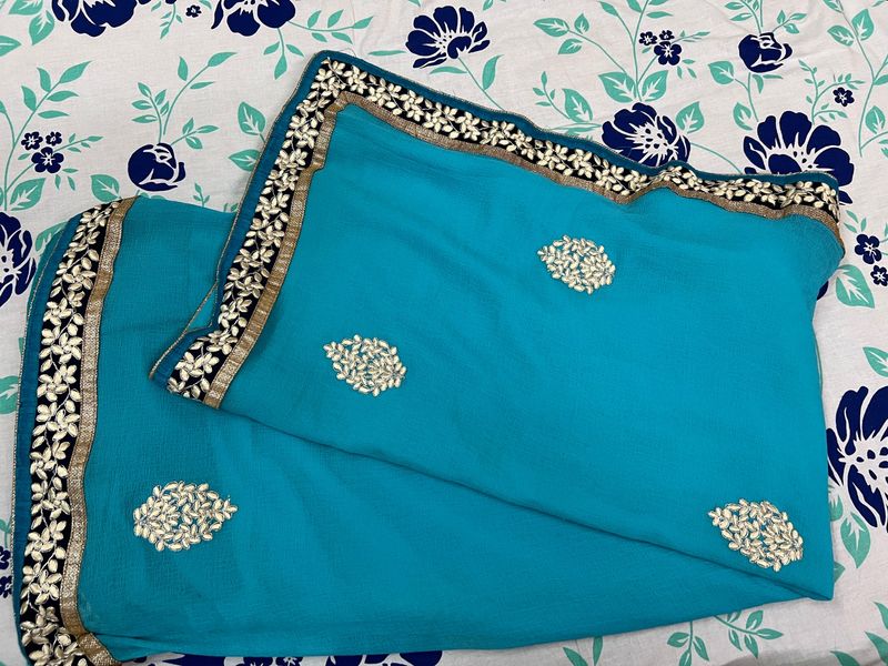 Sky Blue Saree With Blouse