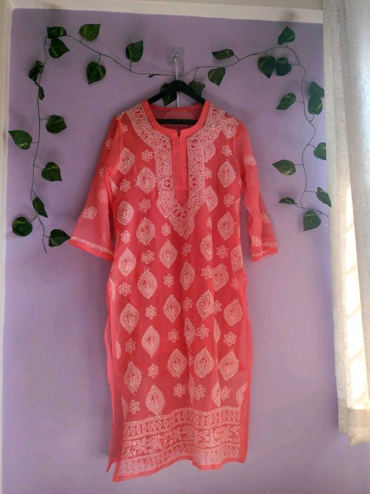 Coral Chikankari Kurta