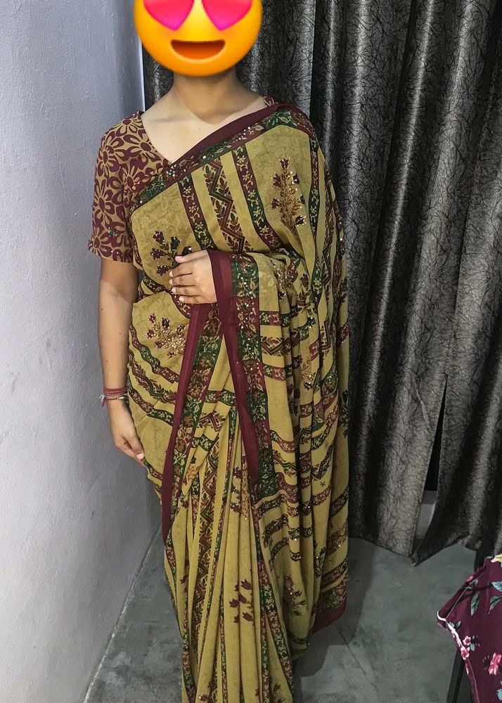 Elegant Yellow Saree with Maroon Border
