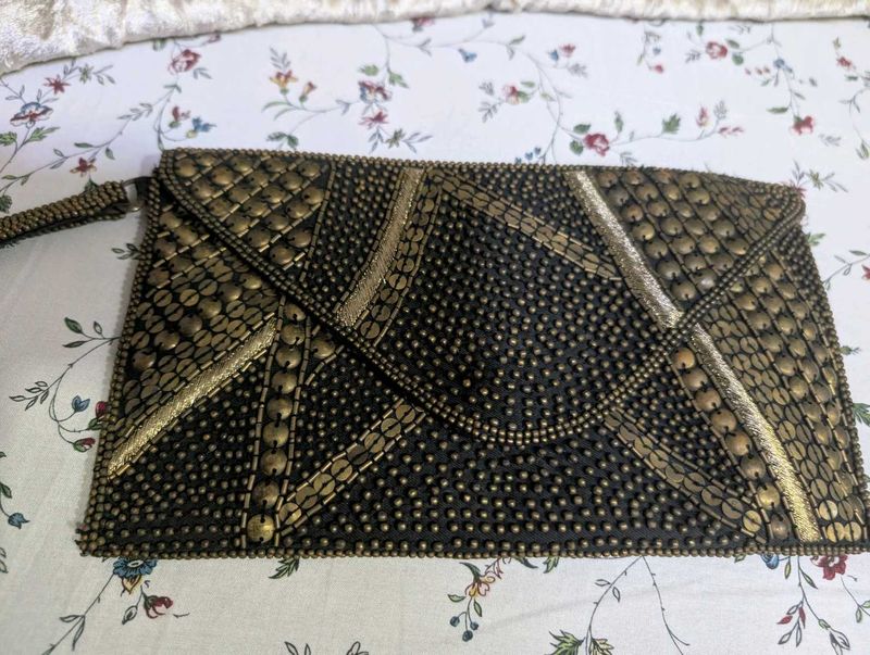 Embellished Black &amp; Gold Clutch