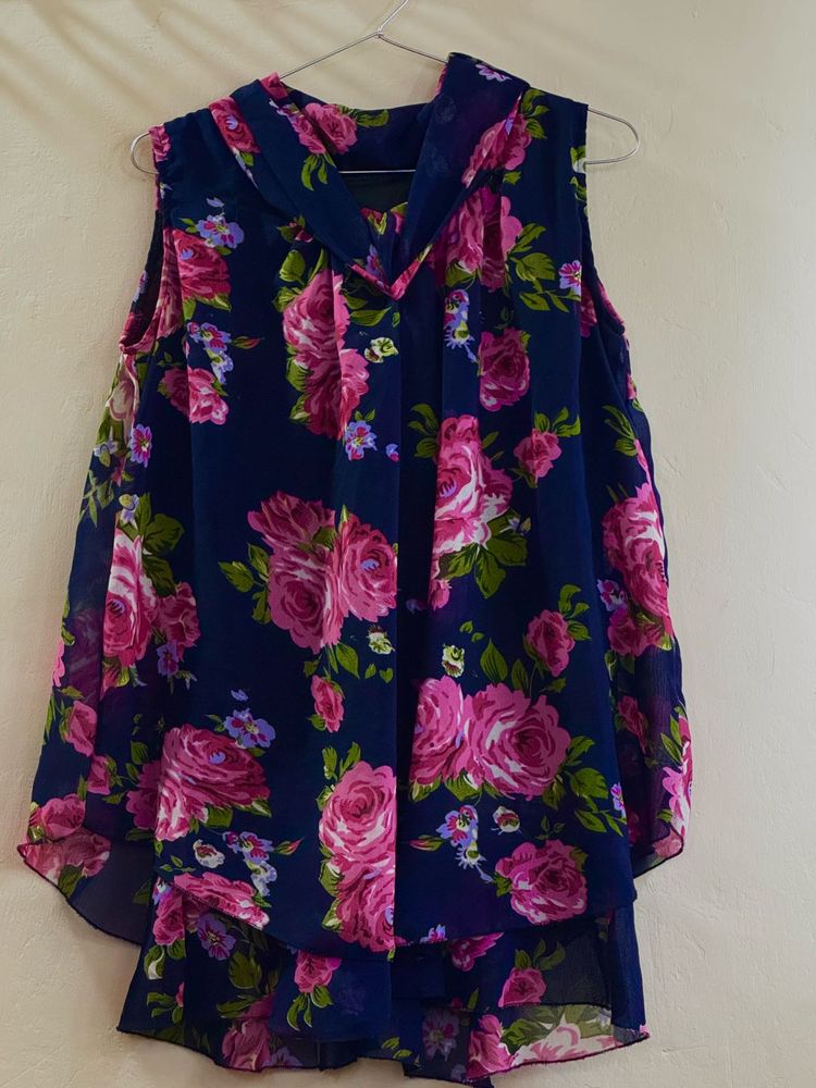 Navy Floral Sleeveless Top