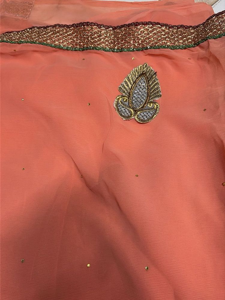 Elegant Peach Saree with Embellishments🫶🏻🔥