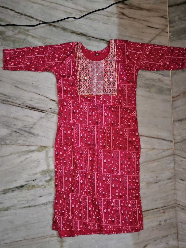 Red Printed Kurta