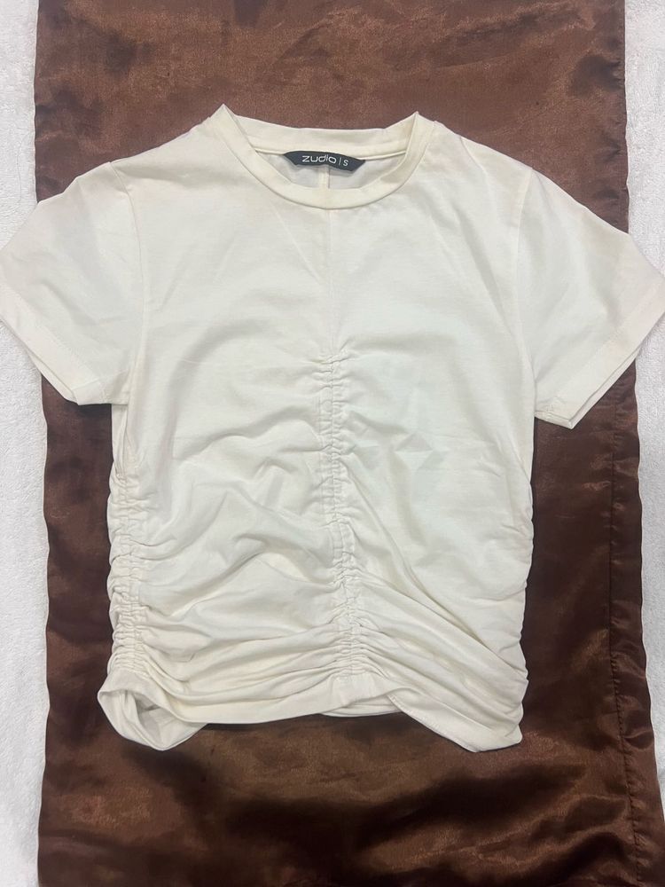 Ruched Cream T-Shirt ZUDIO