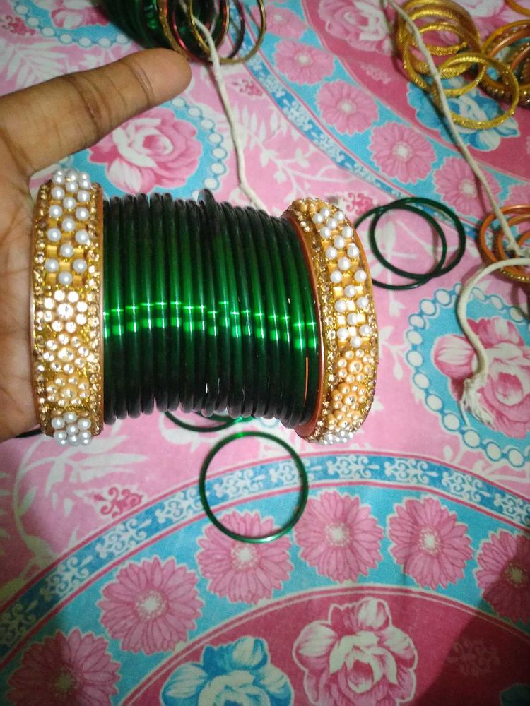 Green &amp; Gold Bangle Set