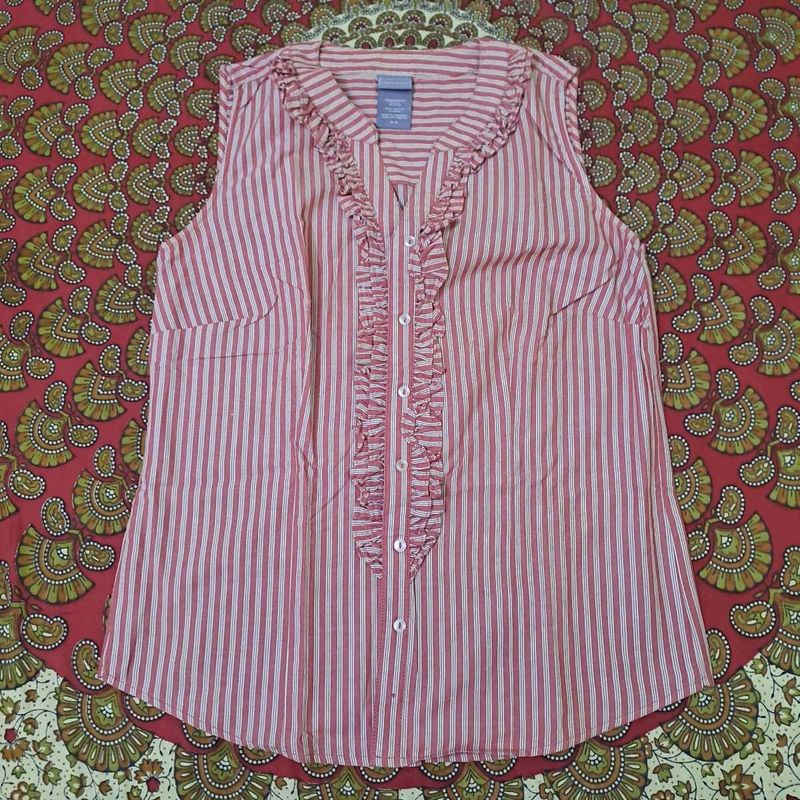 Striped Ruffle V-Neck Sleeveless Top