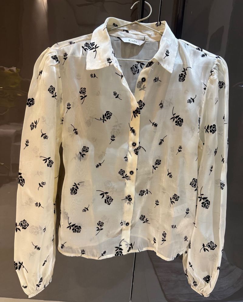 Sheer Floral Button-Up Blouse