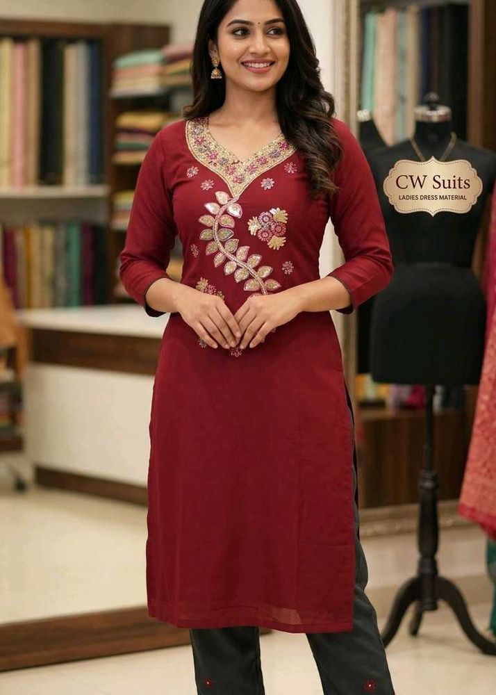 Elegant Red Kurta  and Dark Pants(fabric)