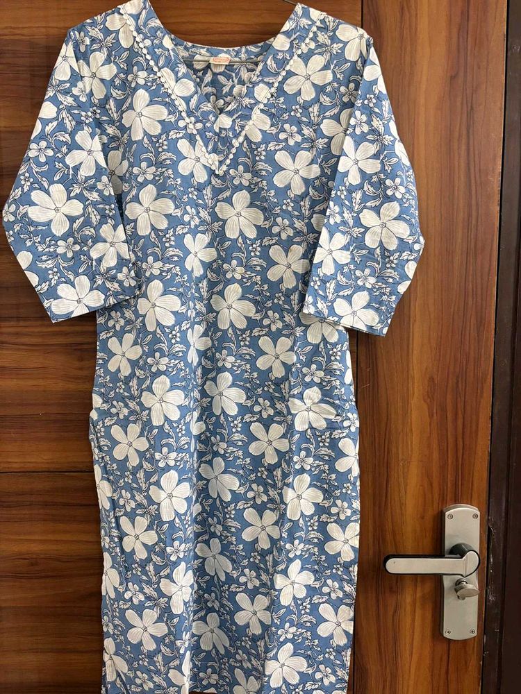 Blue Floral Print Kurta