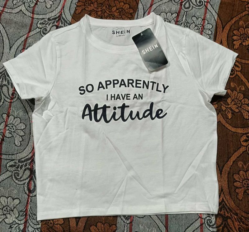 SHEIN White "Attitude" Graphic Tee
