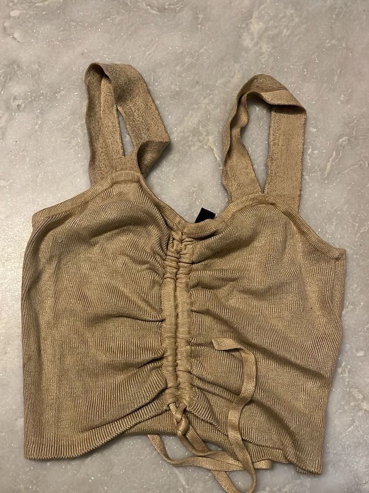 Ruched Drawstring Knit Crop Top