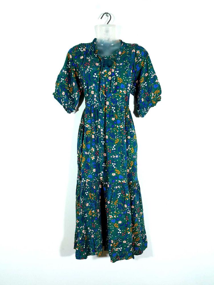 Green Printed Dress For Women's