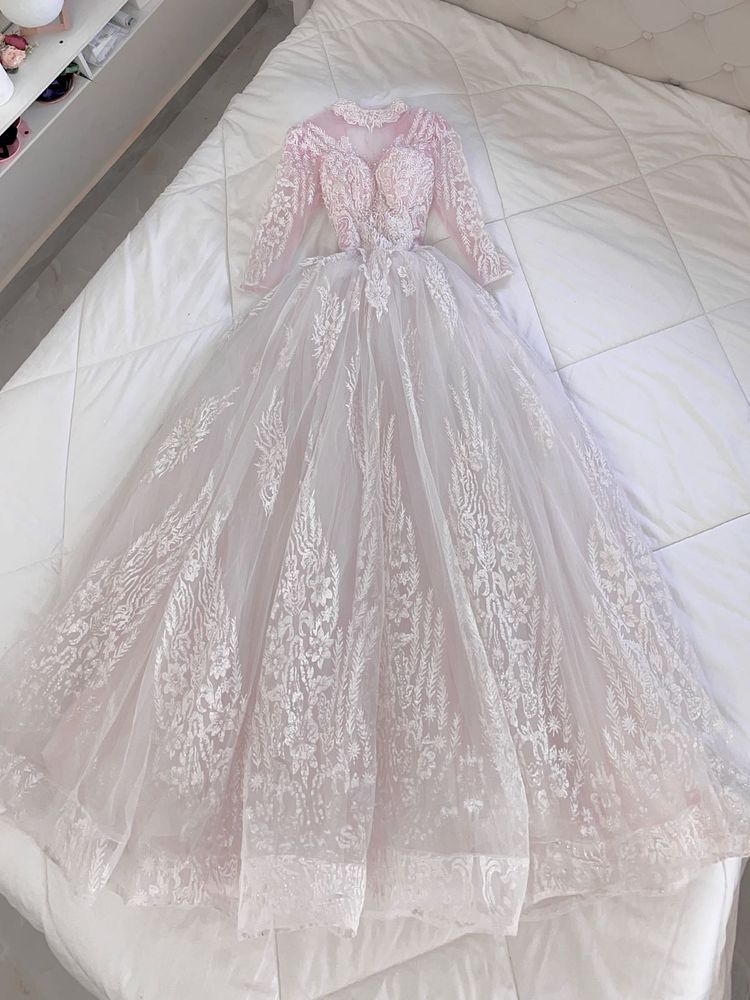 pink white toned corset lace up ballgown