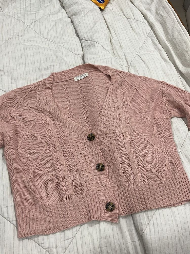 Dusty Rose Cable Knit Cardigan