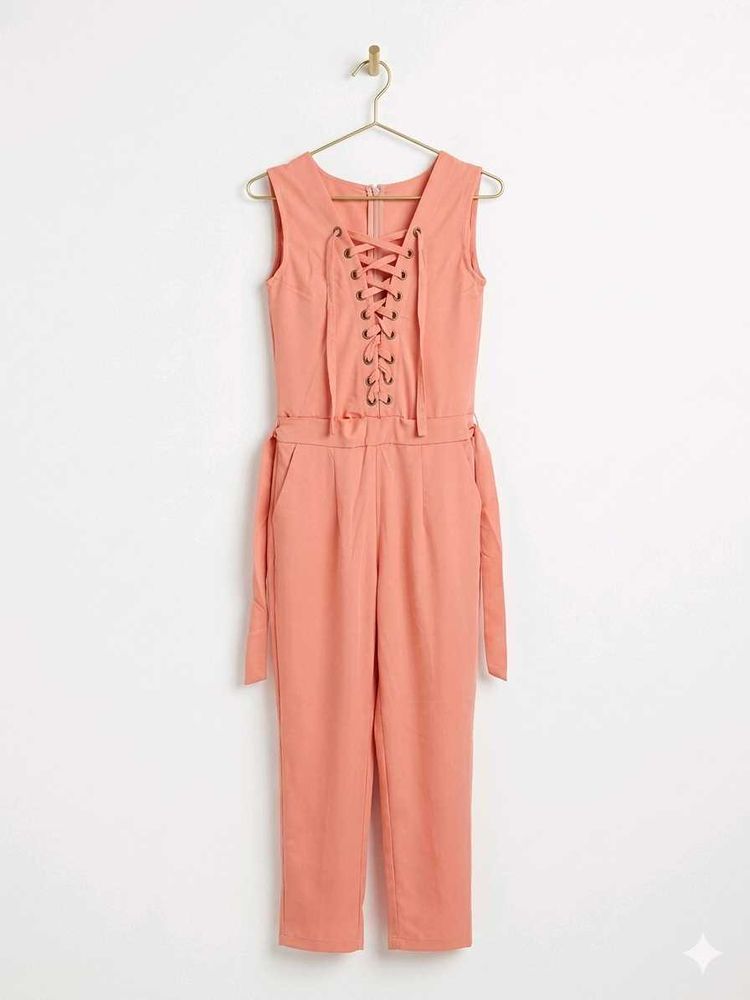Peach Lace-Up Jumpsuit