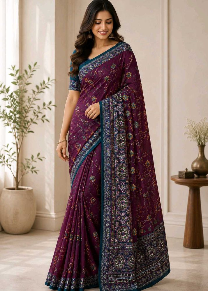 Beautiful mul cottan Purple Floral Saree