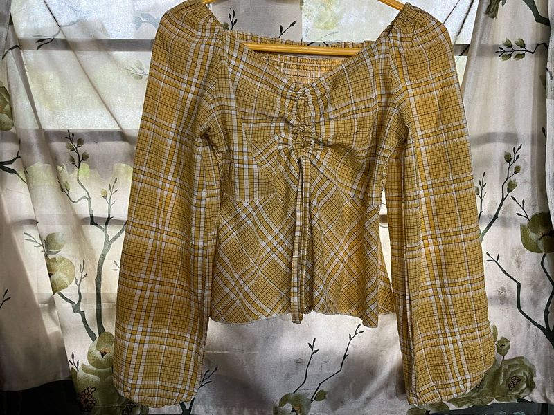 Yellow Plaid Smocked Top