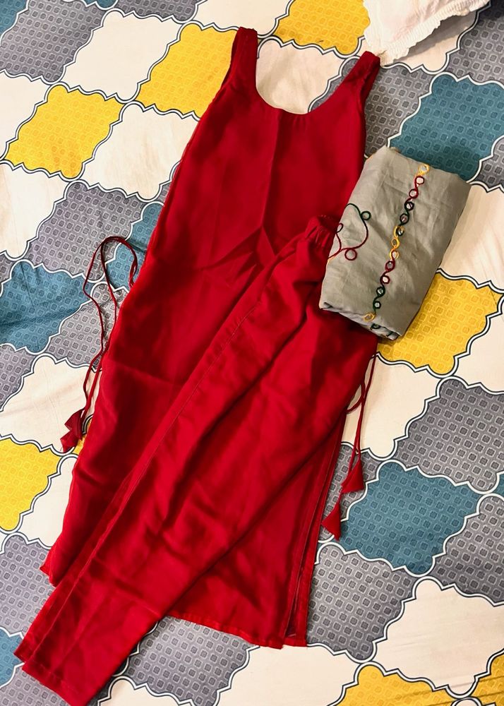 Red Kurti with Embroidered Detail