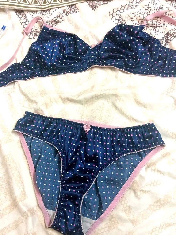 Navy Polka Dot Bra &amp; Panty Set
