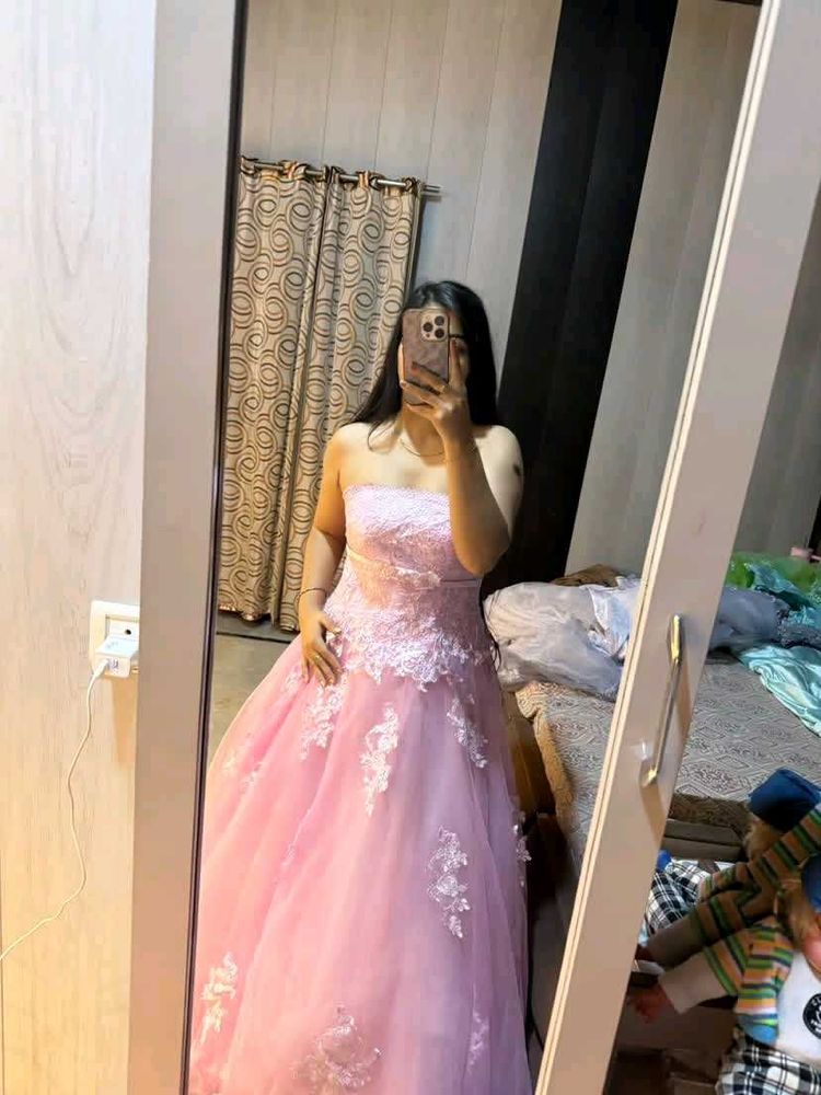 Elegant Pink Lace Ball Gown