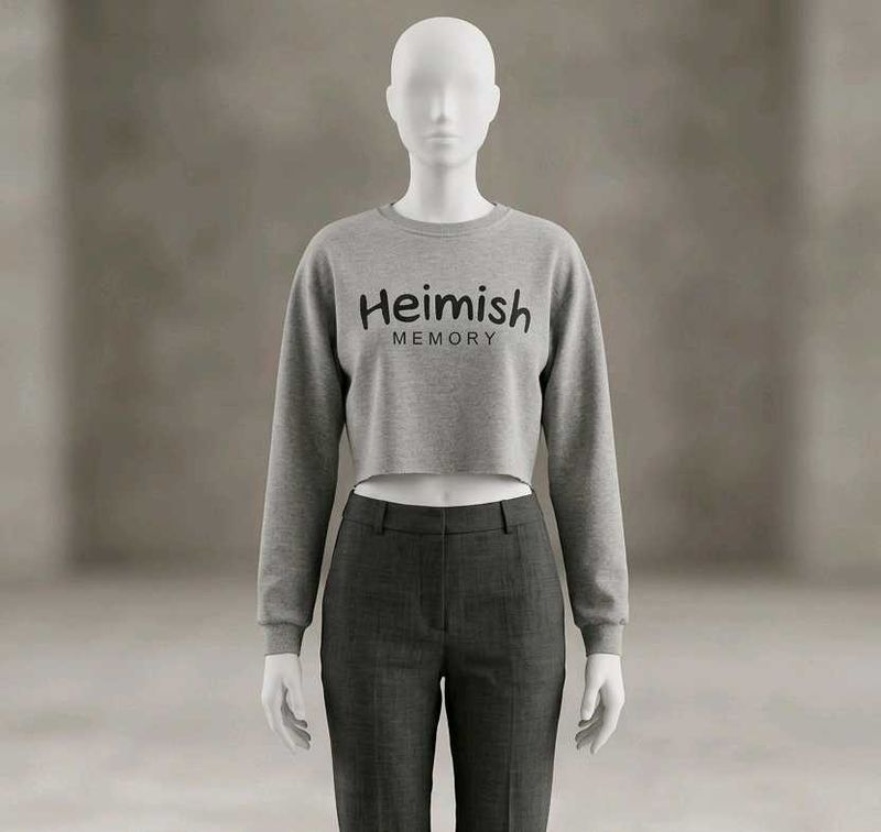 Grey Cropped "Heimish Memory" Sweatshirt
