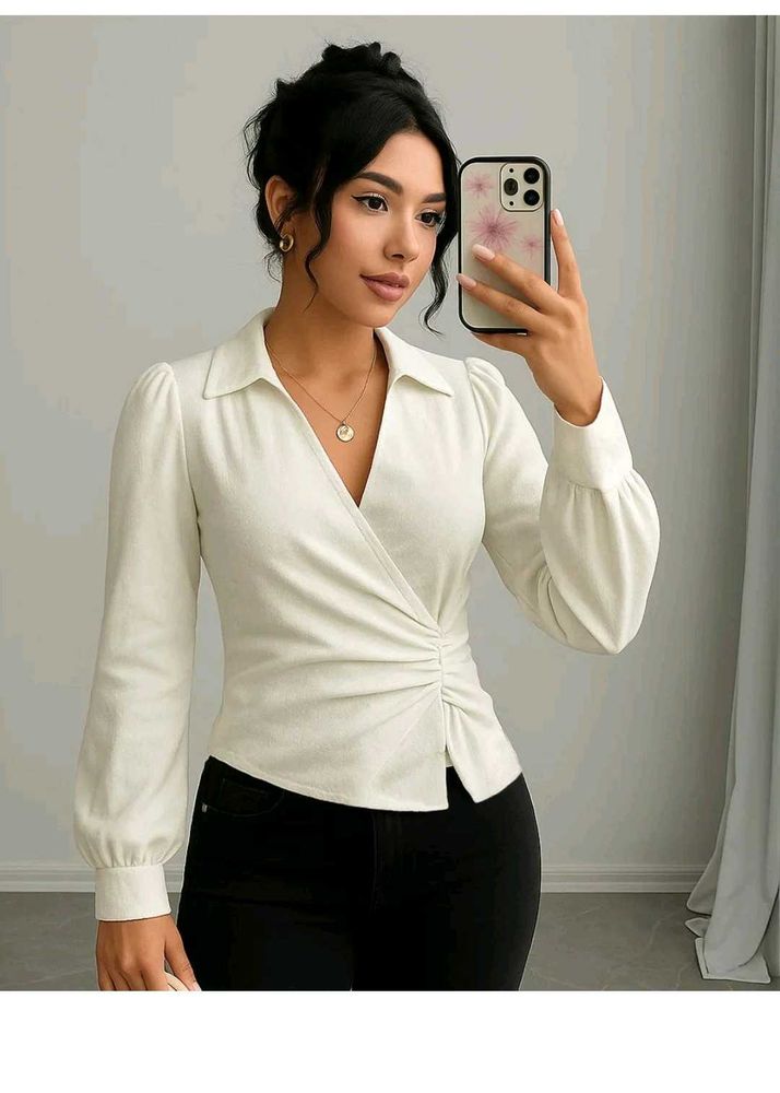 Formal Collared Neck Wrap Style Full Sleeve Shirt