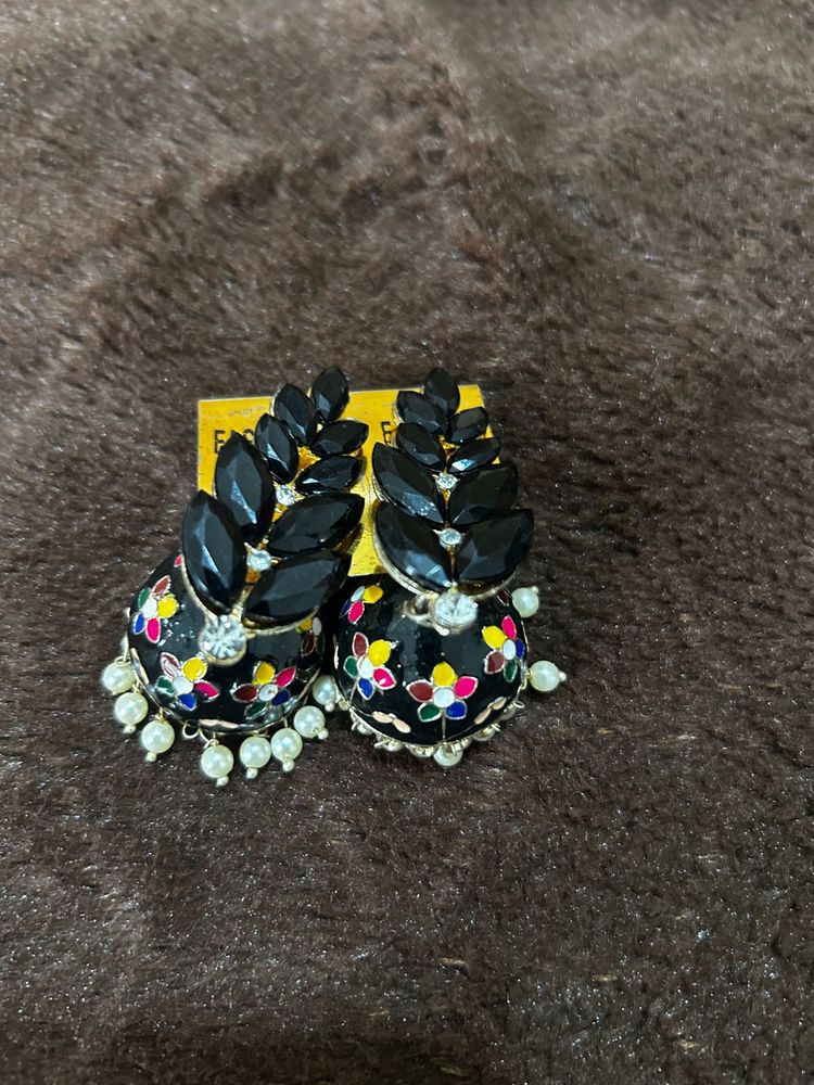 Elegant Black Jhumka Earrings