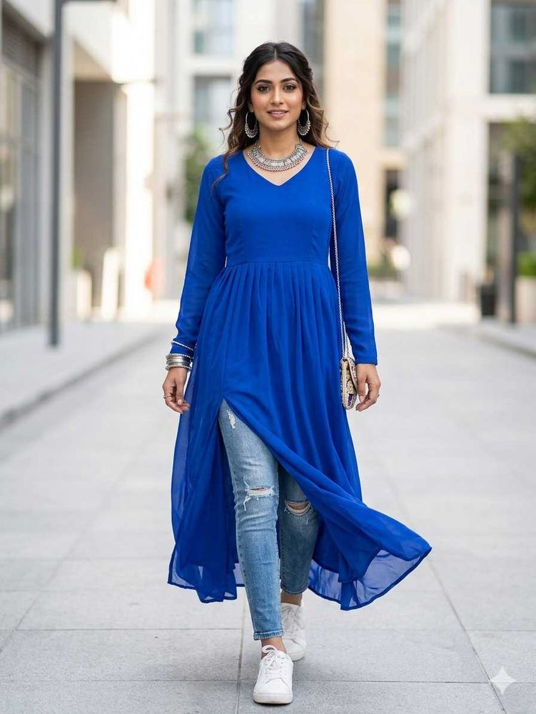 Vibrant Blue Anarkali Kurta xs