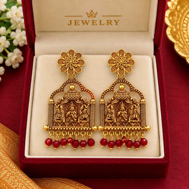 Exquisite Gold-Tone Temple Earrings