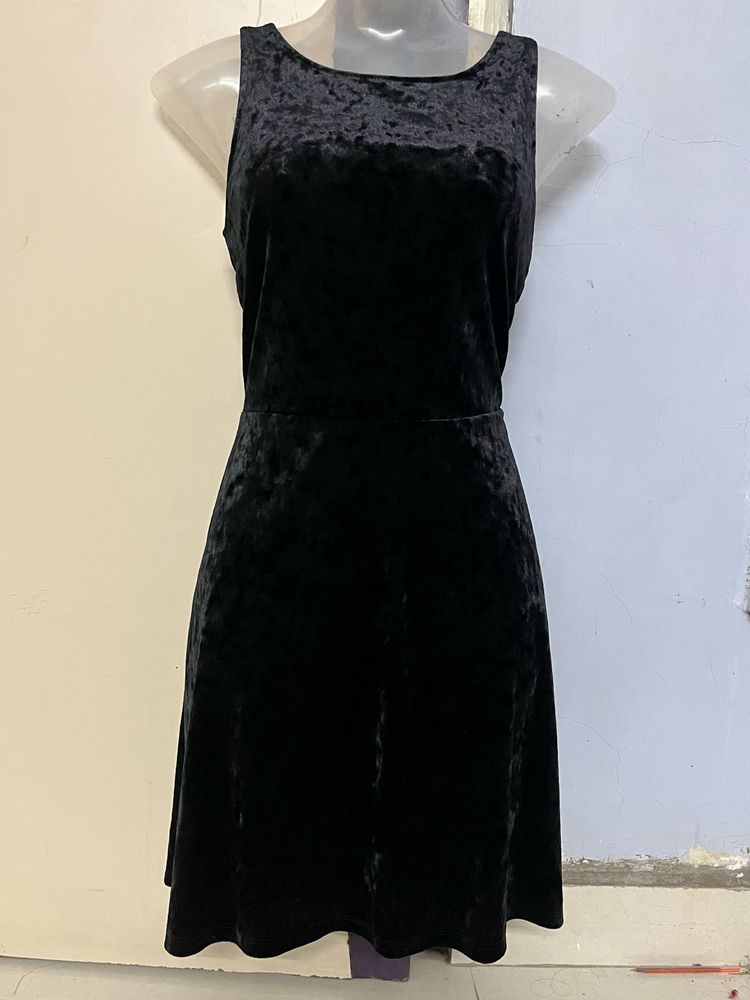 Branded Black Velvet Sleeveless Mini Dress