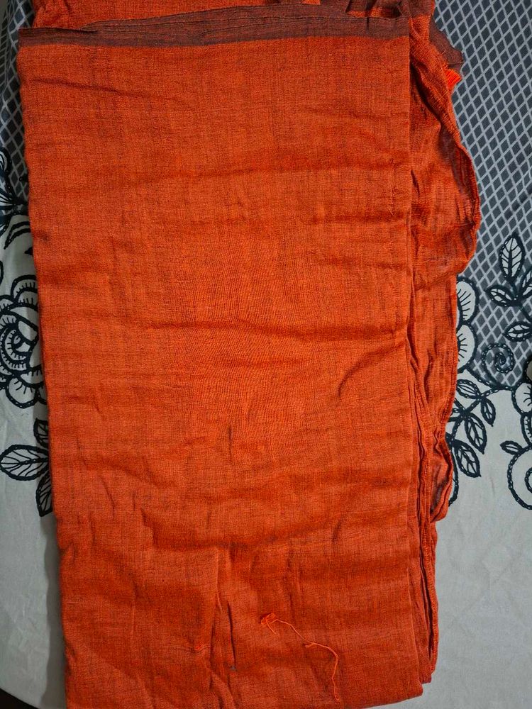 Vibrant Orange Linen Saree