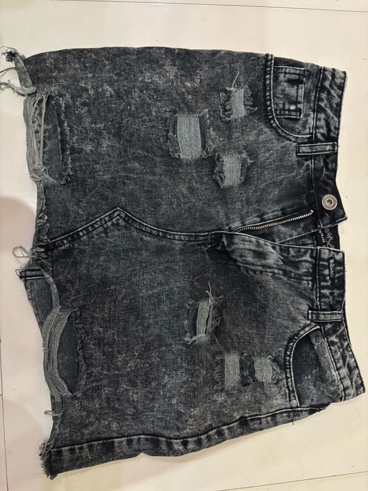 Distressed Acid Wash Denim Shorts