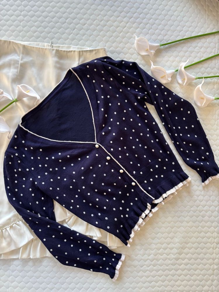 Navy Blue Polka Dot Cardigan