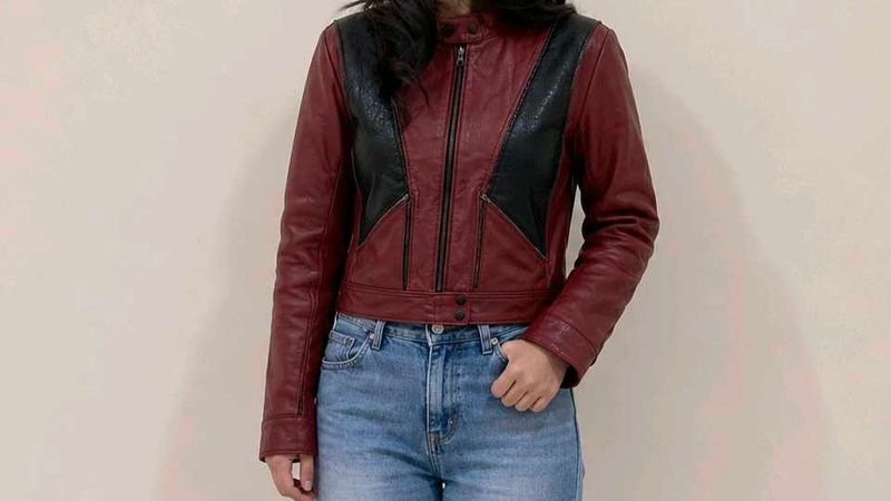 Women's Colourblock Leather Biker Jacket