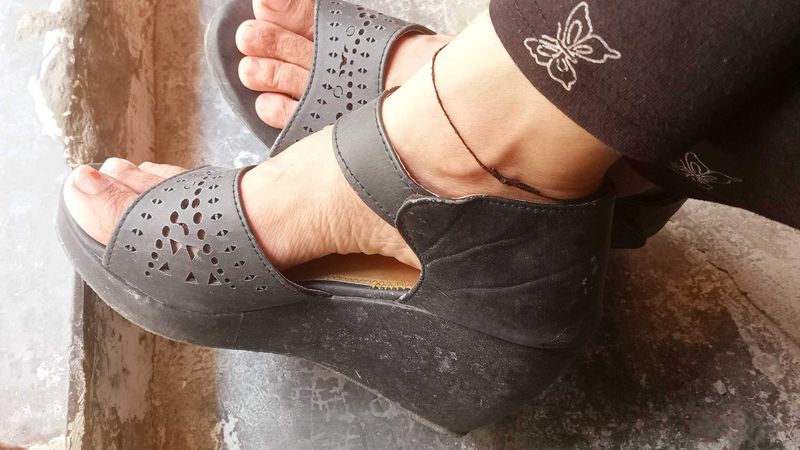 Black Wedge Heel Sandals