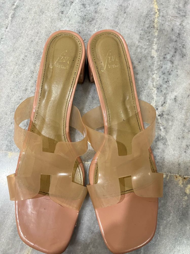 Stylish Pink &amp; Transparent Block Heels