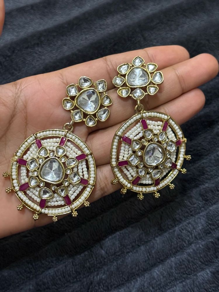 Exquisite Kundan &amp; Pearl Dangle Earrings