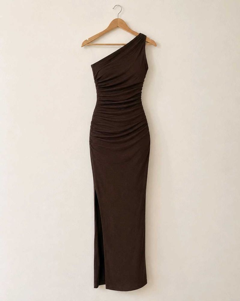 Elegant One-Shoulder Ruched Maxi Dress