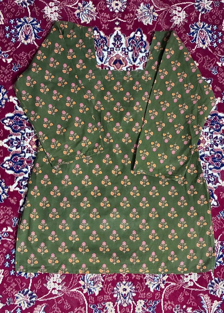 Green Floral Print Kurta