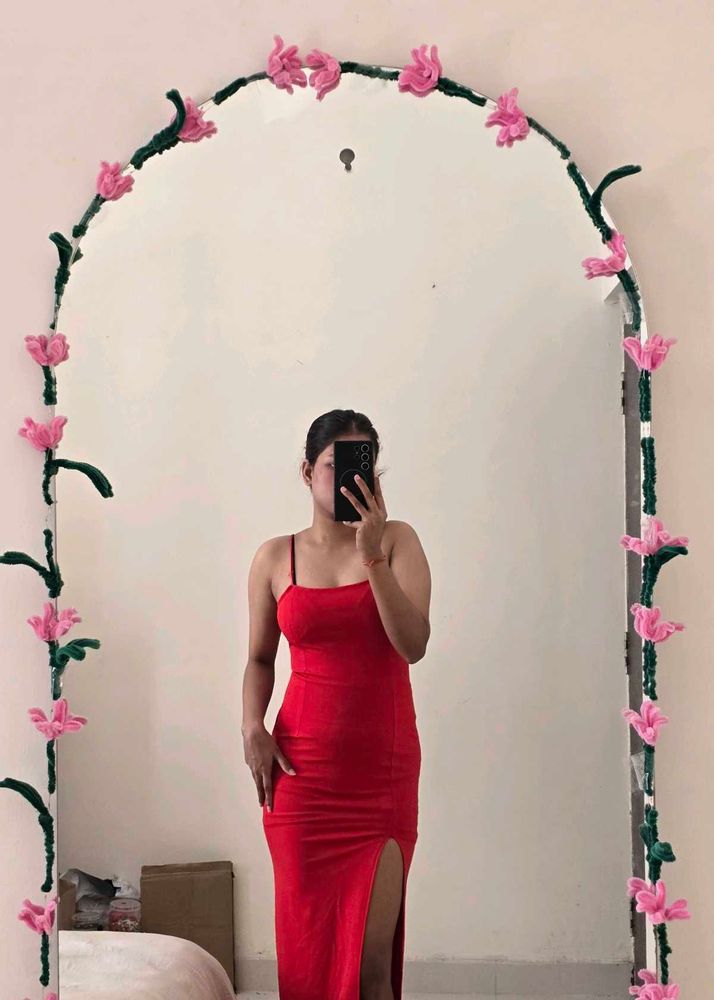 Red Maxi Dress with Thigh Slit