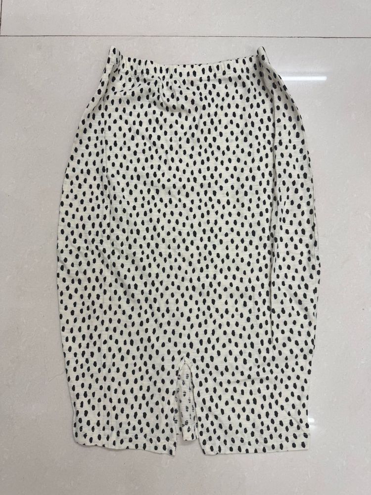 Women White Skirt with Black Dots