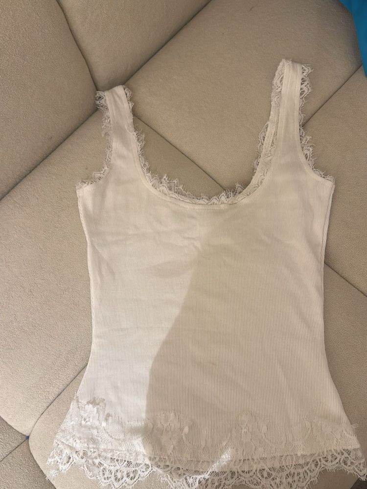 White Lace Trim tank Top