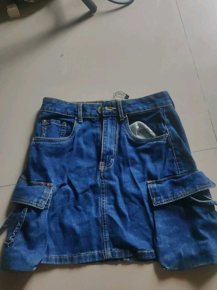 Denim Cargo Mini Skirt