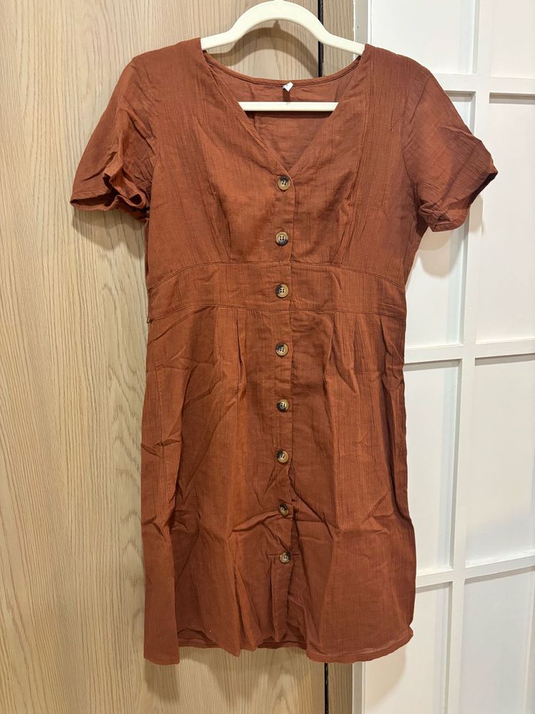 Rust Button Front Dress