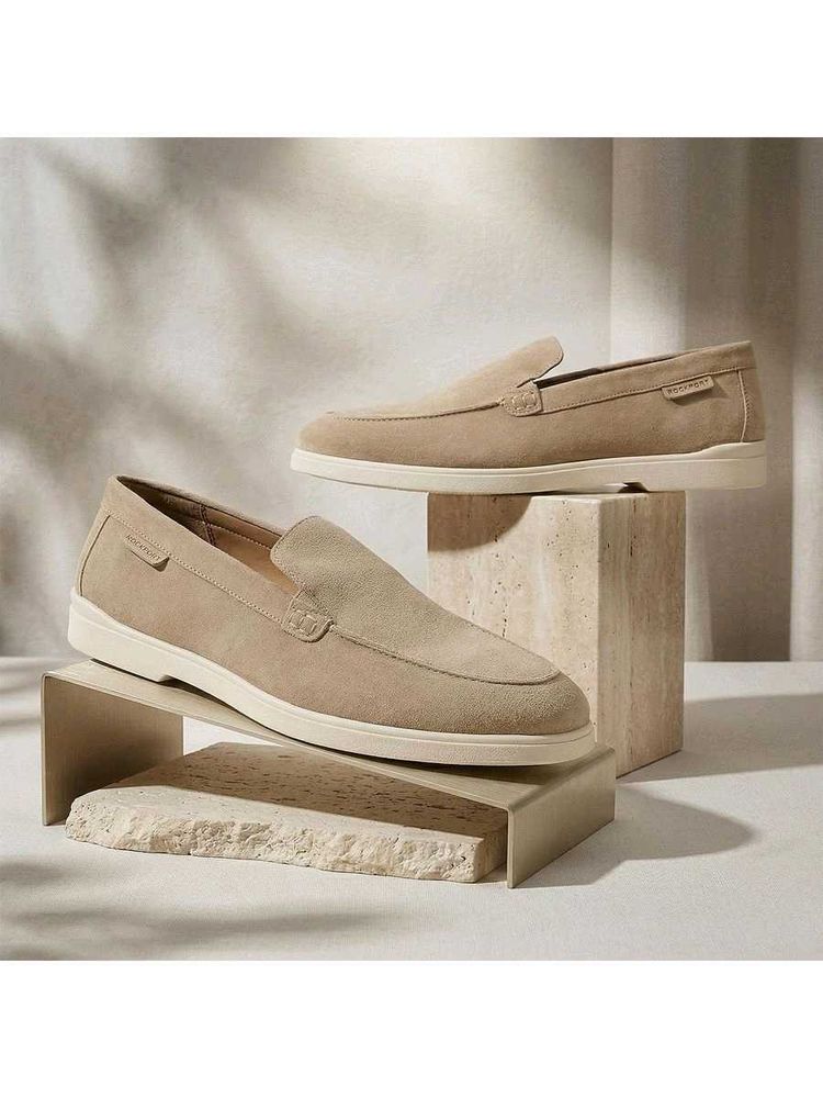 Men's Biege Leather Suede Loafers