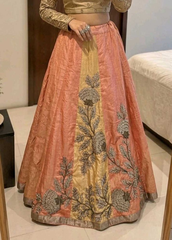 Elegant Orange Embroidered Skirt