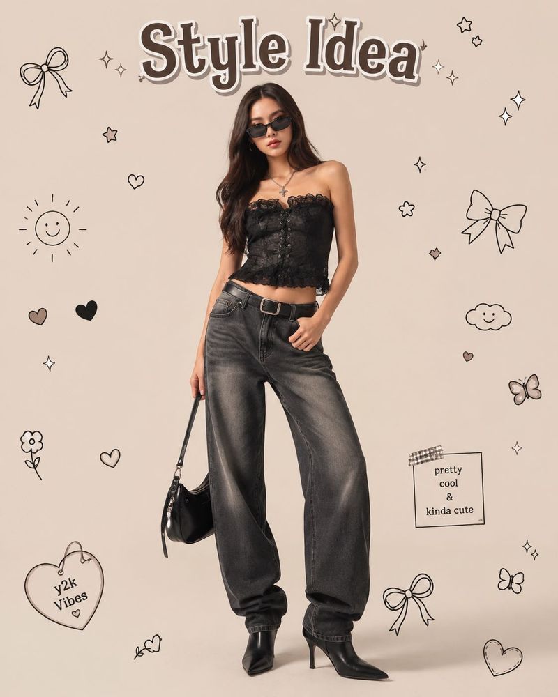Black Lace Up Soft Goth Tube Top