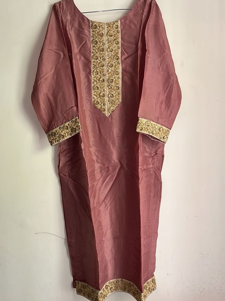 Pink Embroidered Silk Kurta set